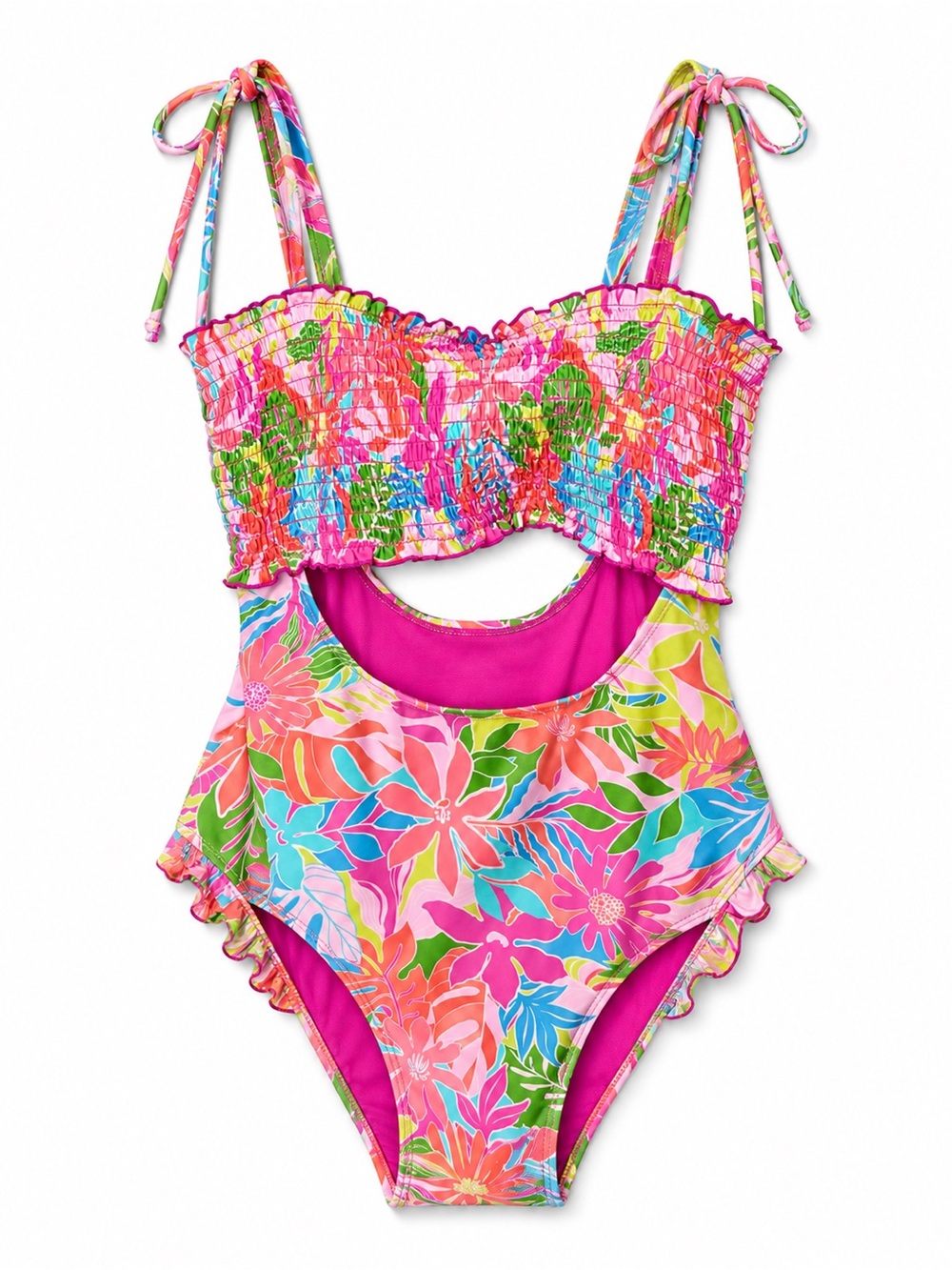 NWT Power 2 The Flower Smocked Beach Floral Print Cut Out One Piece